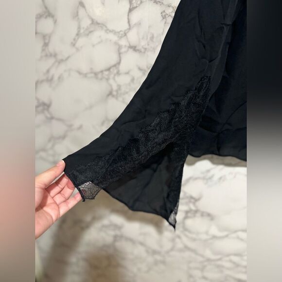 CAMI NYC Flare Lace Sleeve Silk Blouse in Black - Picture 5 of 14